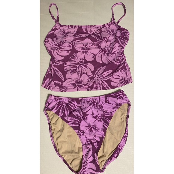 90s Leilani tankini Purple Hibiscus floral top (10) & bottoms (8) USA Made Y2K - Picture 1 of 14